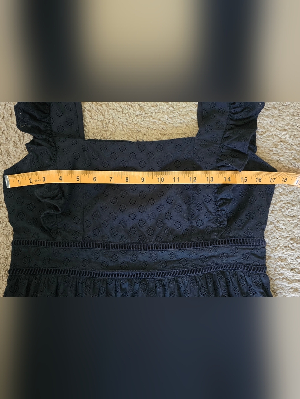 Ann Taylor Black Eyelet Maxi Dress with Ruffle Straps, Size 8 - Picture 9 of 10
